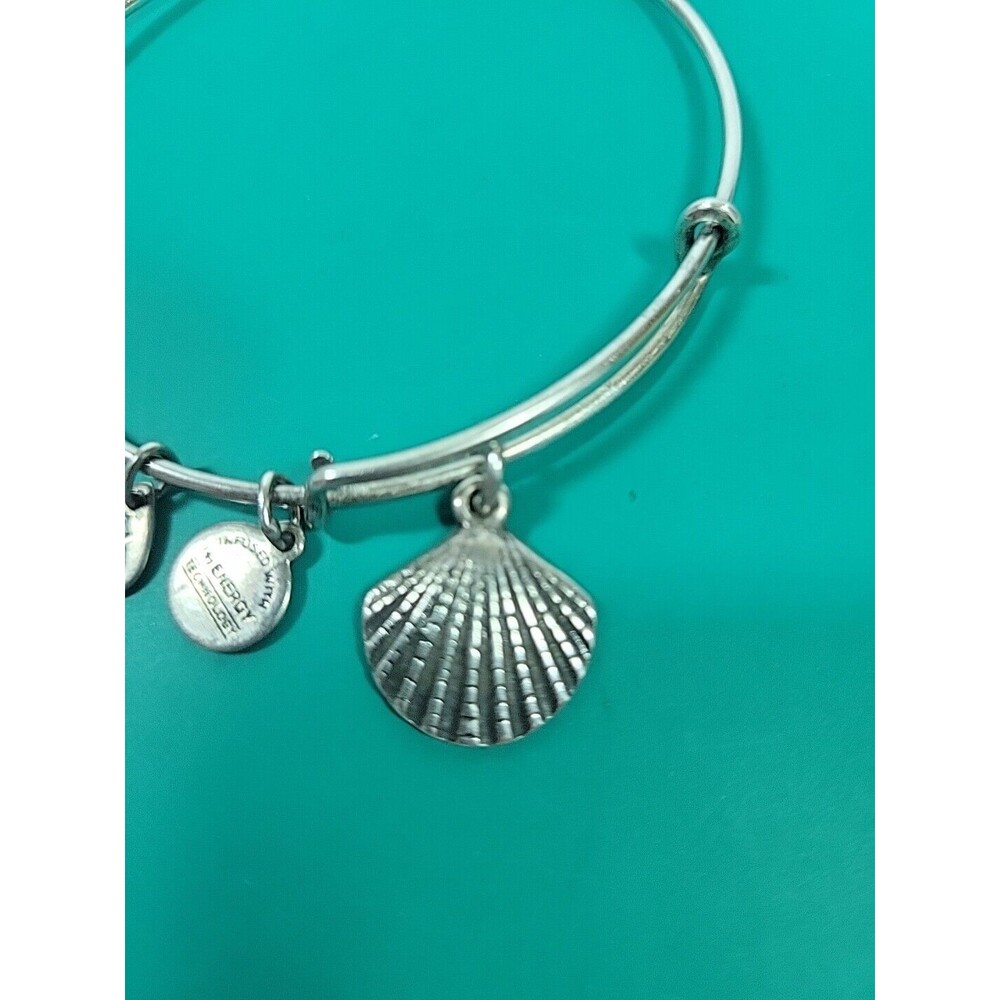 Alex and Ani Sea Shell Charm Silver Tone Adjustable Bangle Bracelet - Picture 2 of 6